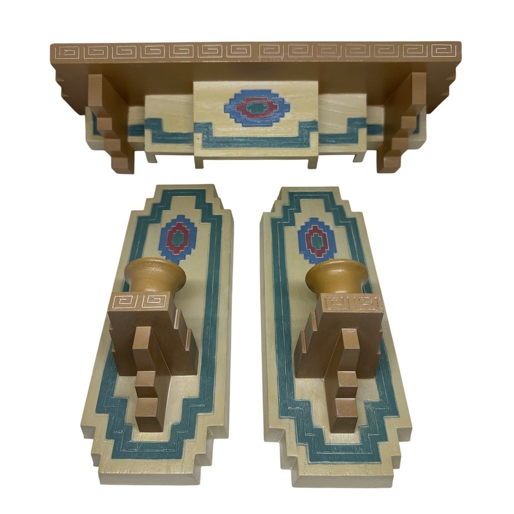 VTG Burwood Products Candle Sconces Floating Shelf Tan Aztec Southwestern Design